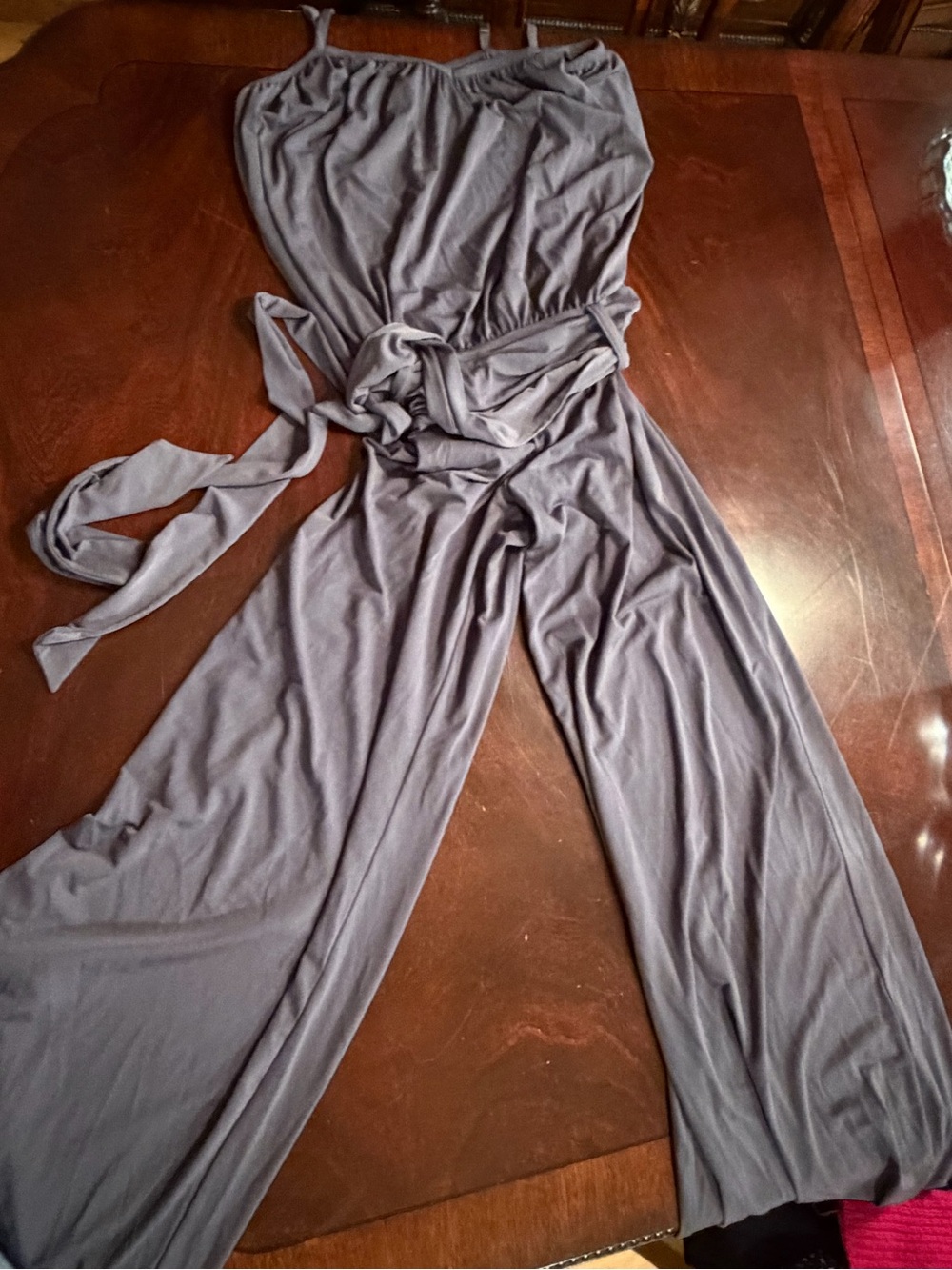 Express Sleeveless Wide-Leg Jumpsuit in Slate Gray with Self Tie Waist